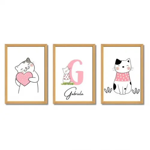 Quadro Gatinha Personalizado Quarto de Menina com Vidro