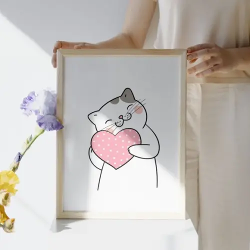 Quadro Gatinha Personalizado Quarto de Menina com Vidro