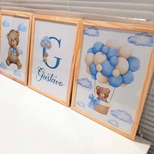 Quadro Grande Decorativo Quarto de Bebe Urso com Nome 33x43