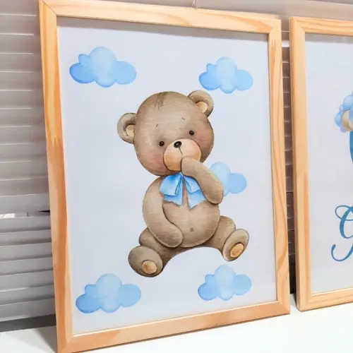 Quadro Grande Decorativo Quarto de Bebe Urso com Nome 33x43