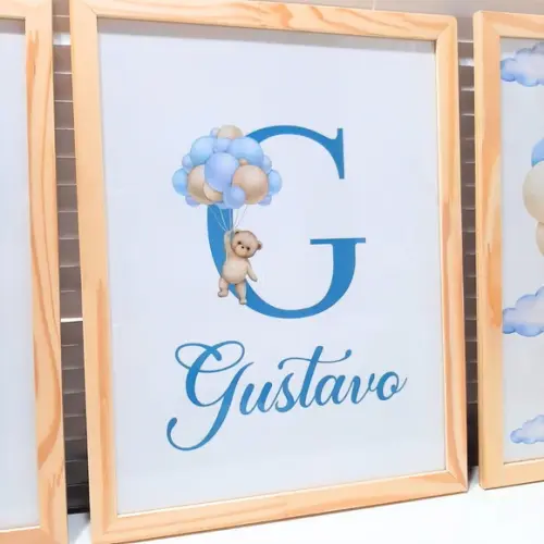 Quadro Grande Decorativo Quarto de Bebe Urso com Nome 33x43