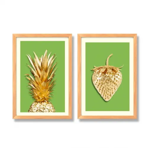 Quadro Grande para Cozinha Abacaxi e Morango Verde 33x43cm