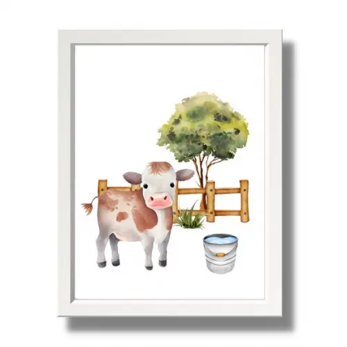 Quadro Infantil Animais da Fazenda Aquarela Moldura 23x33cm