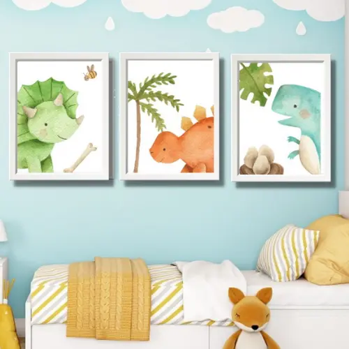 Quadro Ifantil Dinossauro Quarto de Bebê com Vidro 23x33cm