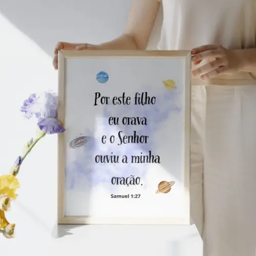 Quadro Infantil Astronauta com Frases Bíblicas Versículos