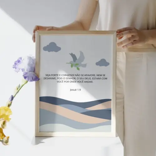 Quadro Infantil Bíblico Arca de Noé com Moldura e Vidro