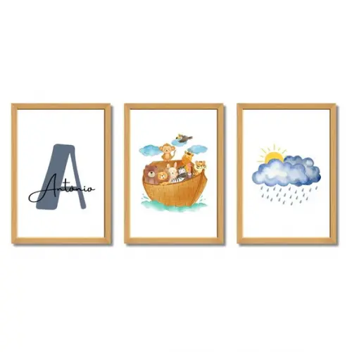 Quadro Infantil Bíblico Arca de Noé Personalizado 33x43