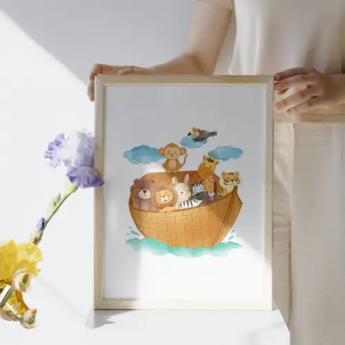 Quadro Infantil Bíblico Arca de Noé Personalizado 33x43