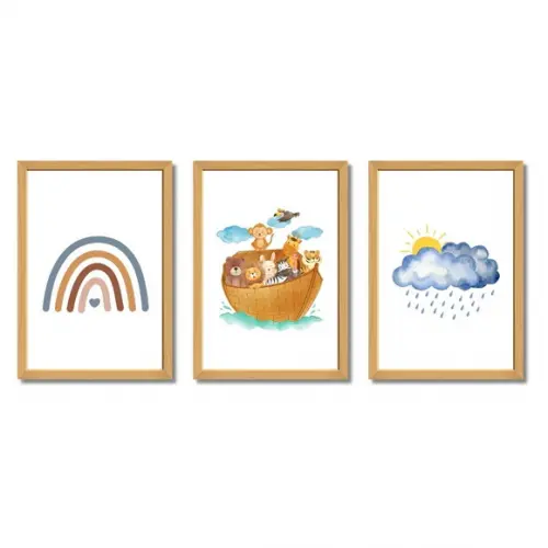 Quadro Infantil Bíblico Arca de Noé Quarto de Menino/menina