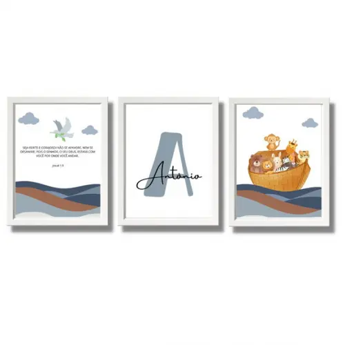 Quadro Infantil Bíblico Arca de Noé Personalizado 33x43 cm