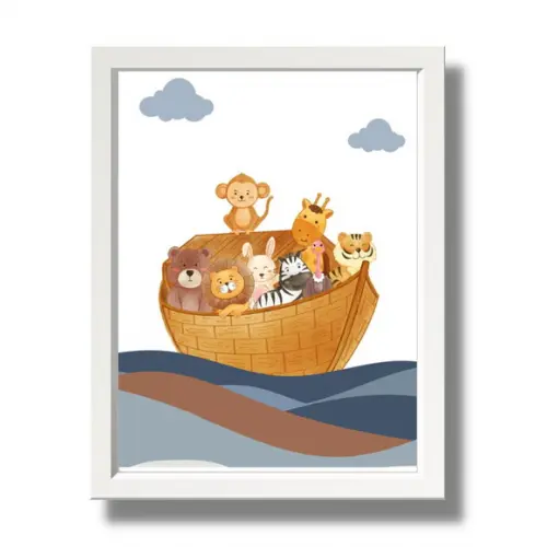 Quadro Infantil Bíblico Arca de Noé Personalizado 33x43 cm