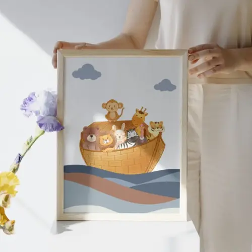 Quadro Infantil Bíblico Frases Arca de Noé Personalizado