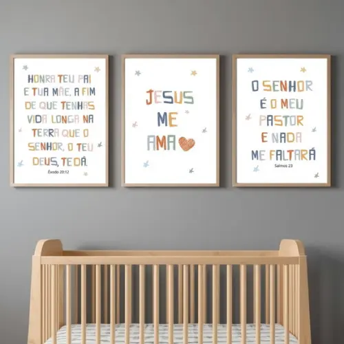 Quadro Infantil Bíblico Menino Menina Quarto Bebê com Vidro