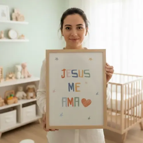 Quadro Infantil Bíblico Menino Menina Quarto Bebê com Vidro