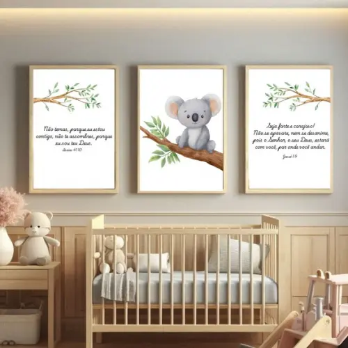 Quadro Infantil Bíblico para Quarto de Bebê Moldura Madeira