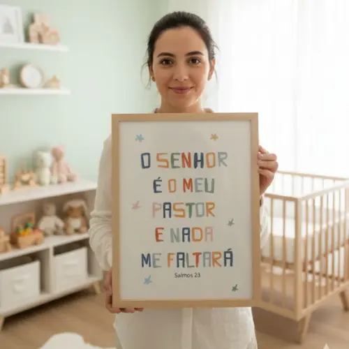 Quadro Infantil Bíblico Menino Menina Quarto Bebê com Vidro