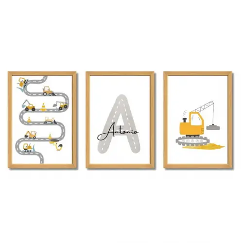 Quadro Infantil Caminhão com Nome do Bebê | com Vidro 23x33