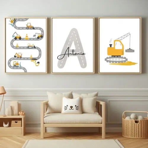 Quadro Infantil Caminhão com Nome do Bebê | com Vidro 23x33