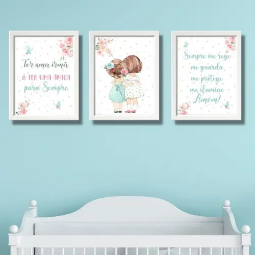 Quadro Infantil com Frase Ter Uma Irmã Menina Aquarela 33x43