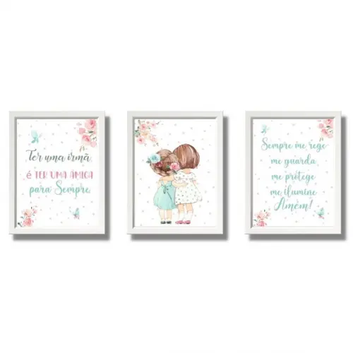Quadro Infantil com Frase Ter Uma Irmã Menina Aquarela 33x43