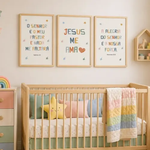 Quadro Infantil com Versículos Biblicos Moldura e Vidro