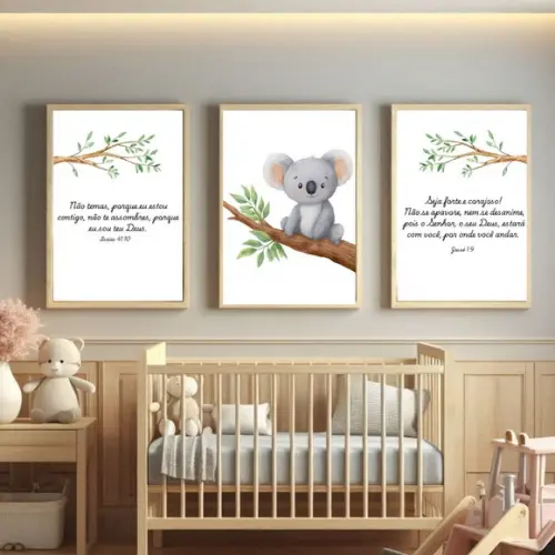 Quadro Infantil Cristão Versículos Moldura Madeira com Vidro