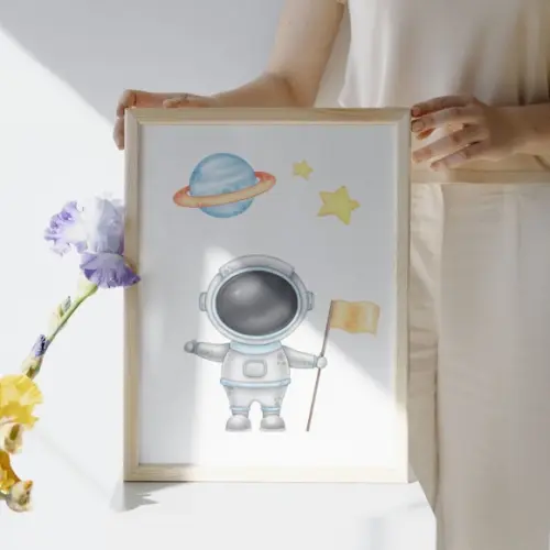 Quadro Infantil Decorativo Astronauta Personalizado c/ Vidro