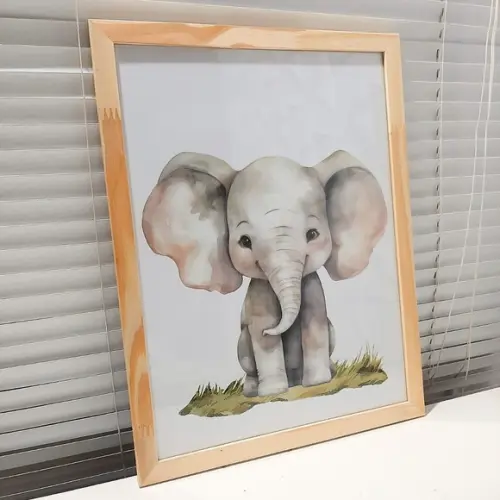Quadro Infantil Decorativo Elefante Peça Única Moldura 33x43