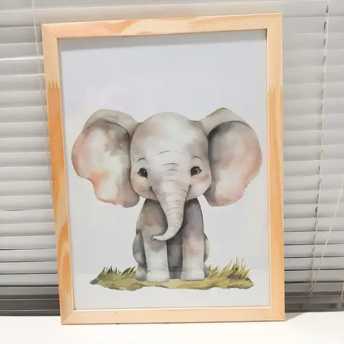 Quadro Infantil Decorativo Elefante Peça Única Moldura 33x43