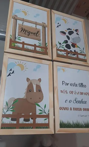Quadro Infantil Decorativo Fazendinha com Nome 20x30 C/vidro