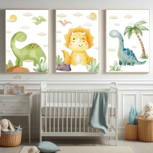 Quadro Infantil Dinossauro | Decoração Quarto Bebê 33x43 cm