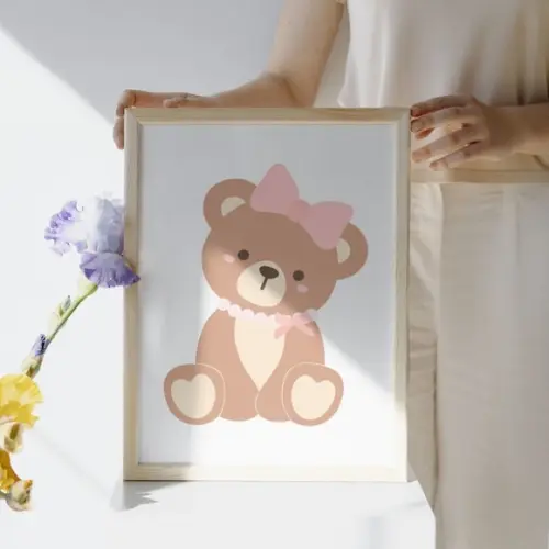 Quadro Infantil Delicado para Menina Personalizado Ursa Rosa