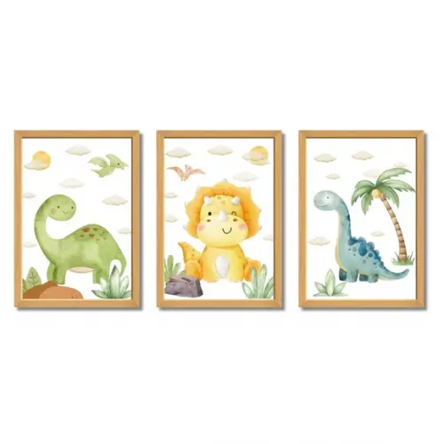 Quadro Infantil Dinossauro | Decoração Quarto Bebê 33x43 cm