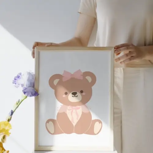 Quadro Infantil Delicado para Menina Personalizado Ursa Rosa