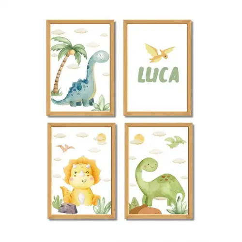 Quadro Infantil Dinossauro | Moldura Madeira e Vidro 33x43cm