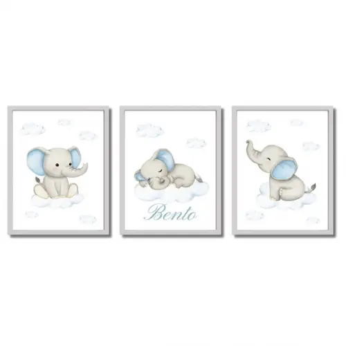 Quadro Infantil Elefante Personalizado Madeira com Vidro