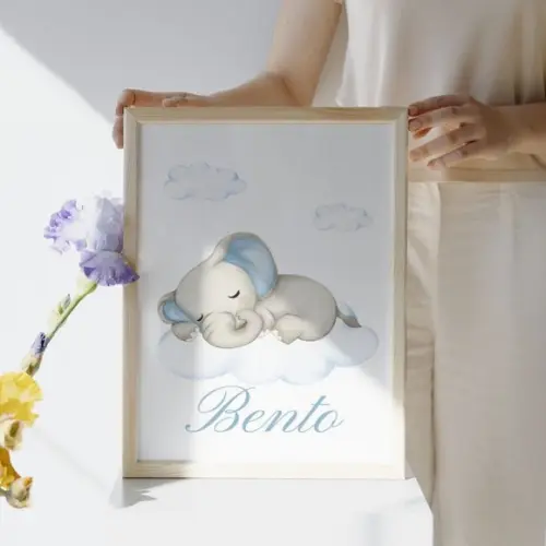 Quadro Infantil Elefante Personalizado Madeira com Vidro