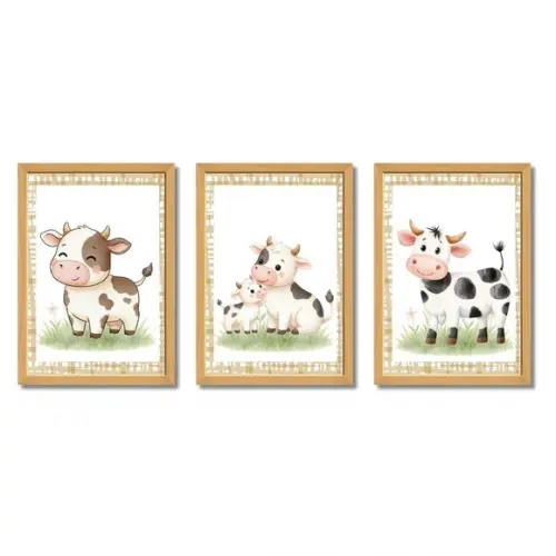 Quadro Infantil Fazendinha Aquarela Moldura com Vidro