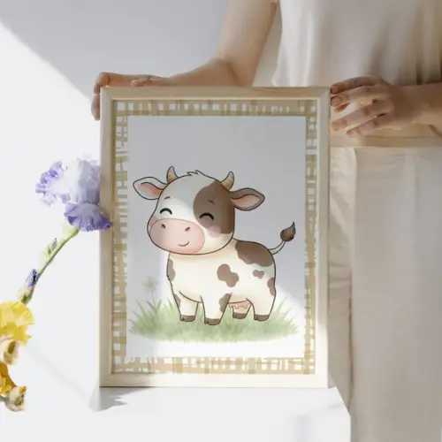 Quadro Infantil Fazendinha Aquarela Moldura com Vidro