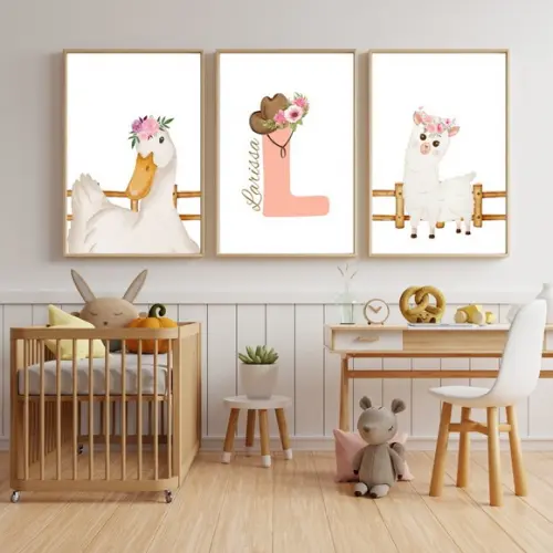 Quadro Infantil Feminino Aquarela Patinho Personalizad 33x43