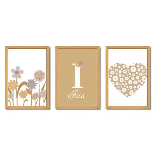 Quadro Infantil Feminino Boho Coração Moldura/vidro 33x43 cm