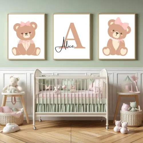 Quadro Infantil Feminino Ursa Personalizado Nome do Bebê
