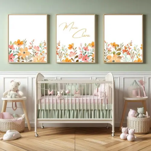 Quadro Infantil Floral Personalizado com Vidro 33x43 cm