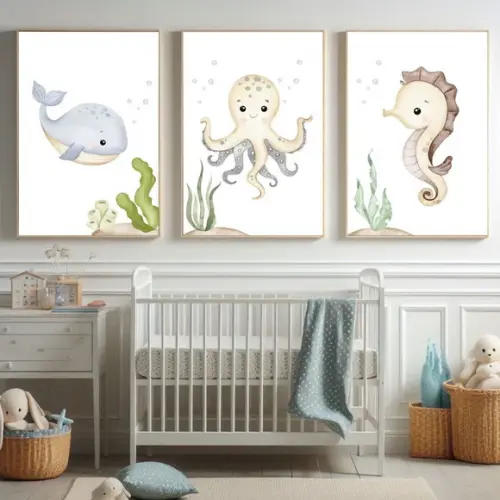 Quadro Infantil Fundo do Mar Quarto de Criança com Vidro
