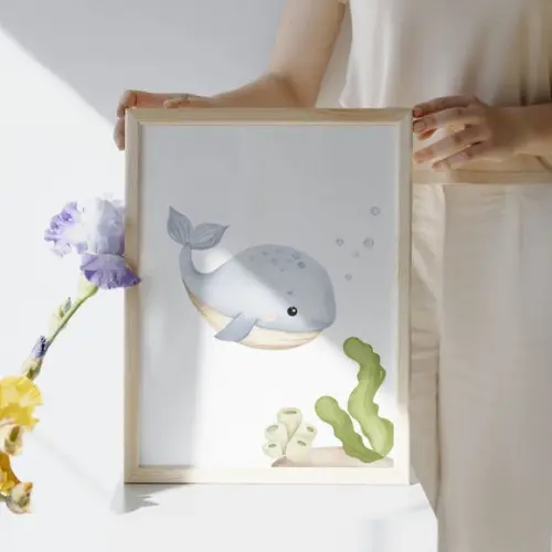 Quadro Infantil Fundo do Mar Quarto de Criança com Vidro