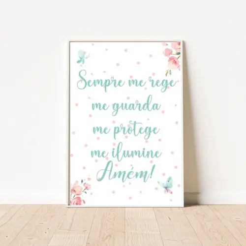 Quadro Infantil Menina com Oração Sempre Me Rege 33x43cm