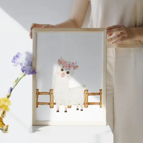 Quadro Infantil Menina com Proteção em Vidro | Tema Fazenda