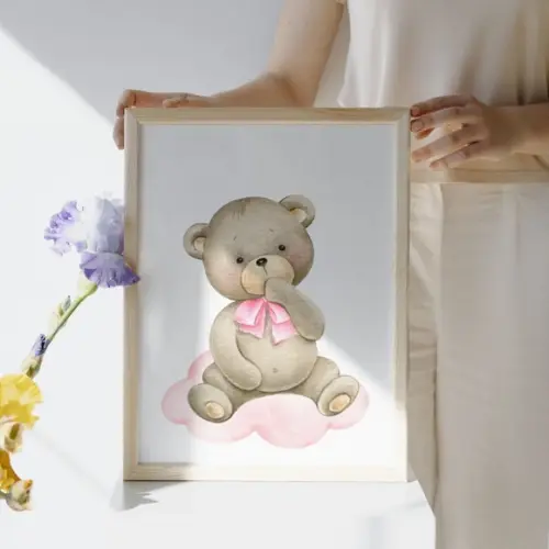 Quadro Infantil Menina Ursa Personalizado Proteção em Vidro