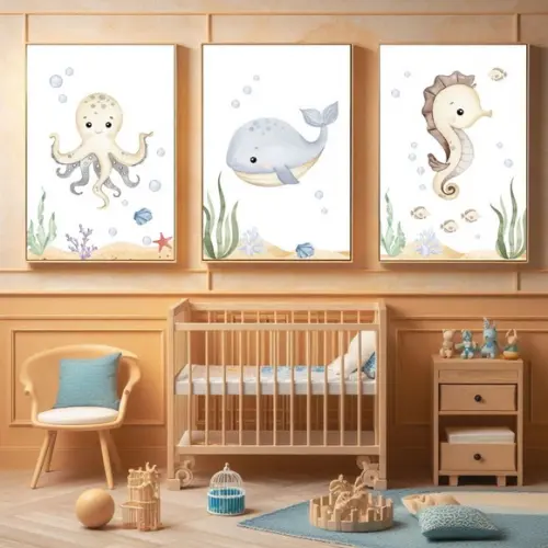 Quadro Infantil para Quarto | Fundo do Mar Moldura com Vidro