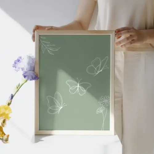 Quadro Infantil para Quarto de Bebê Menina Flores 33x43 cm
